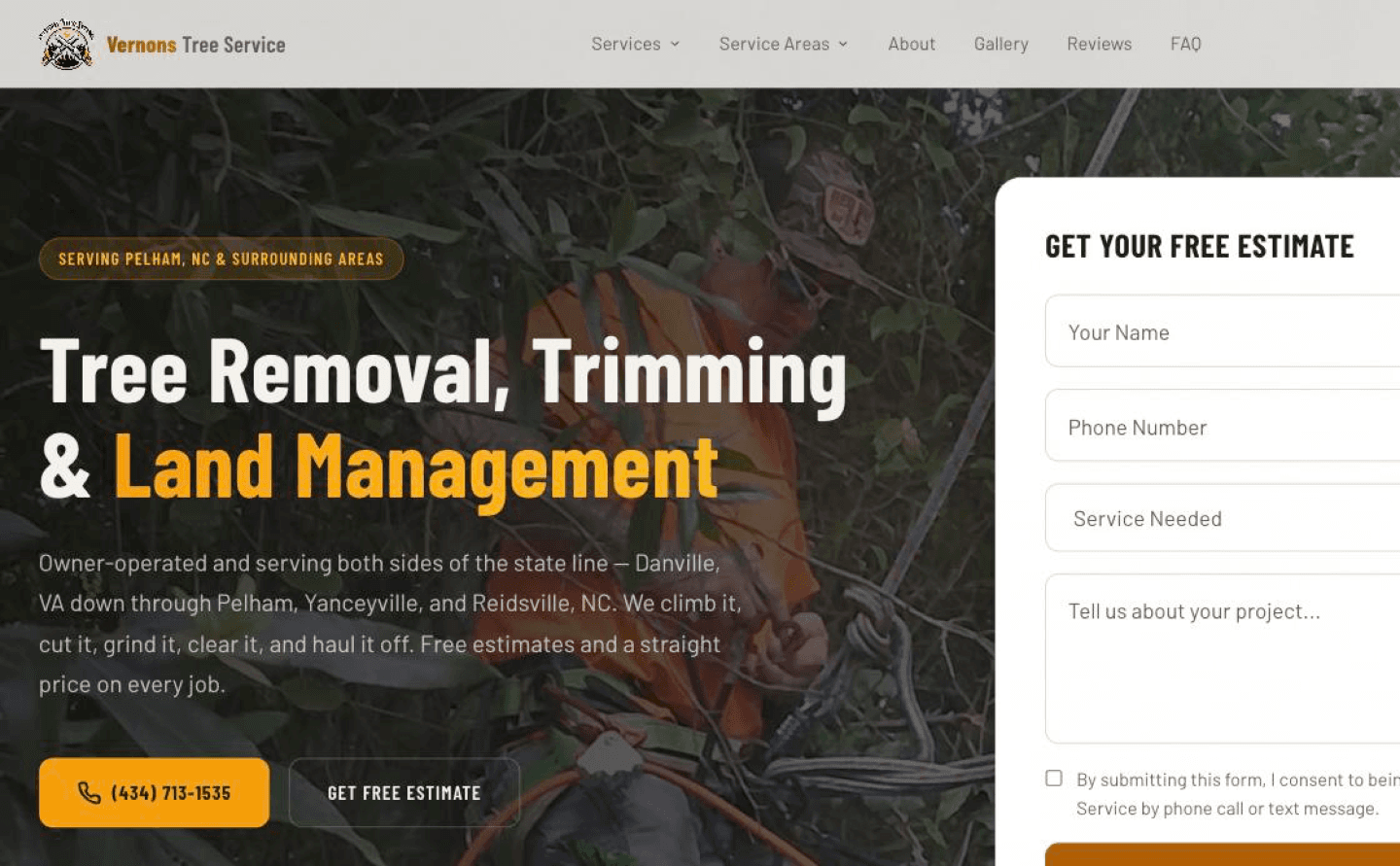 Vernons Tree Service website design